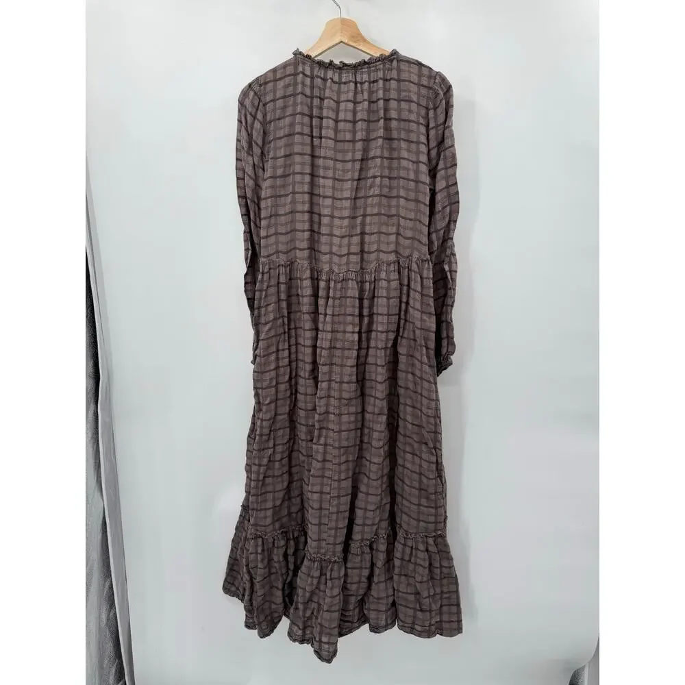 Free people Brown Plaid Button Down Edie Flannel Dress
